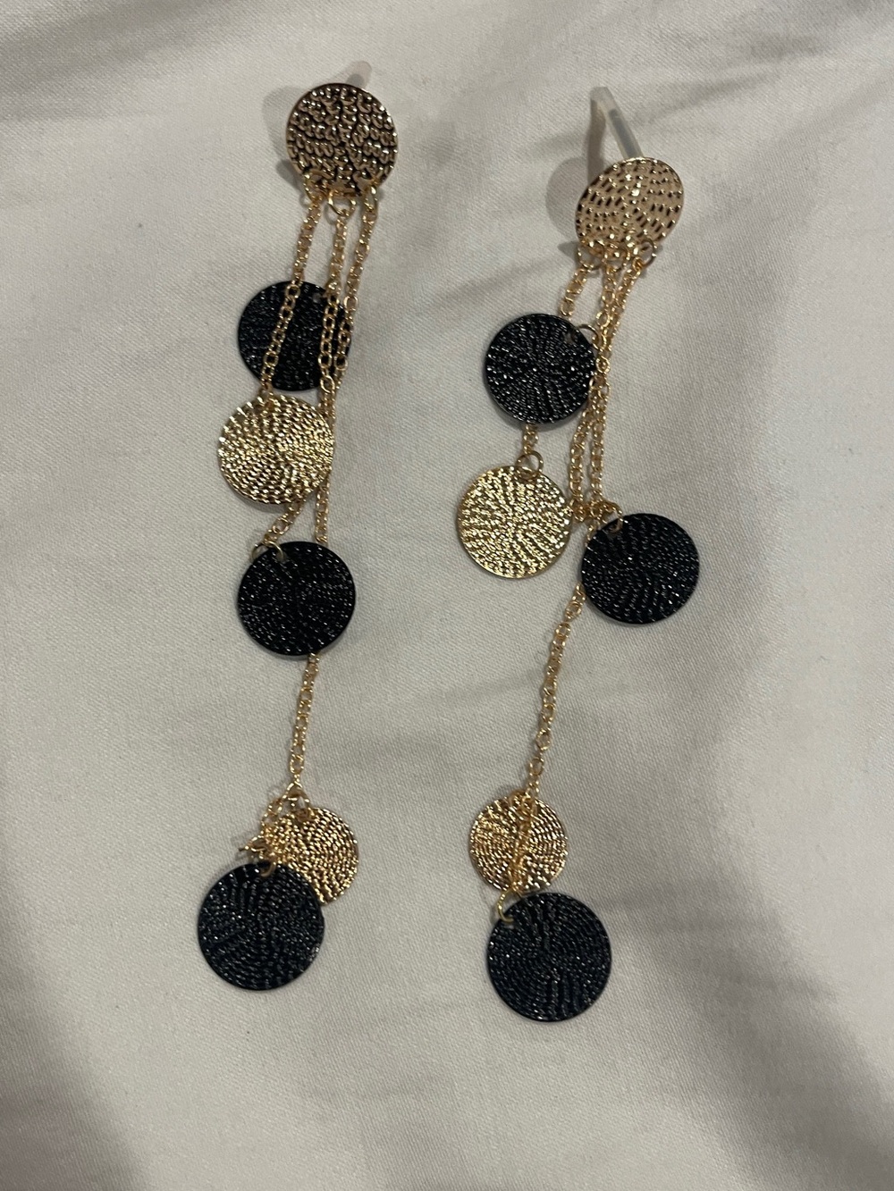 Gold and Black Disc Drop Earrings - Elegant WomenJewelry